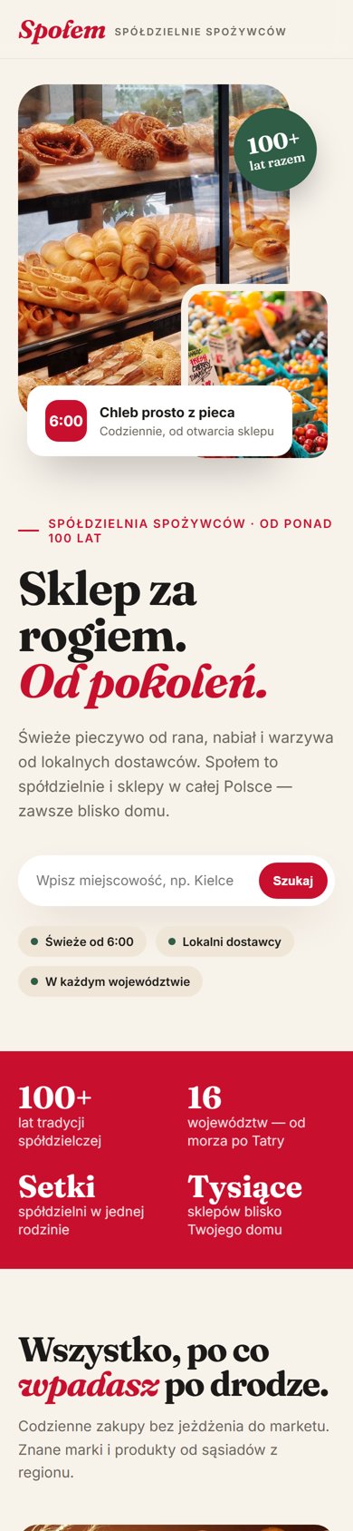Koncept strony Społem na telefonie